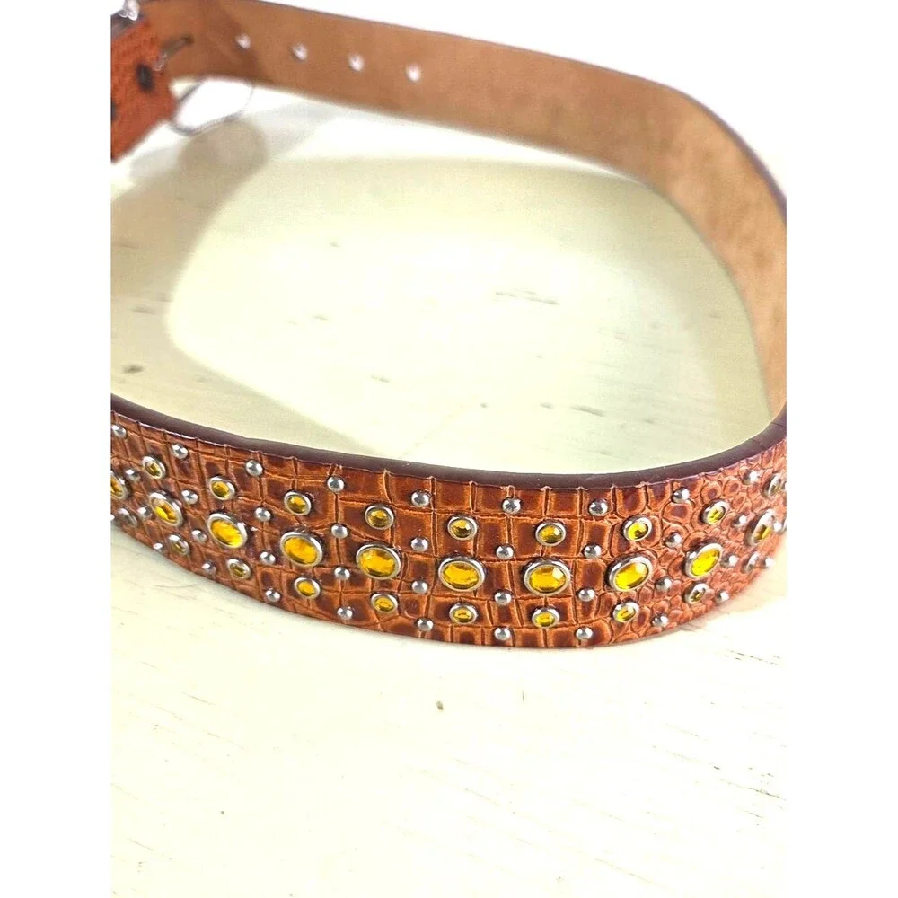 Vintage Ariat Western Leather Belt 1996 Brown Studded Rhinestone Concho Women M